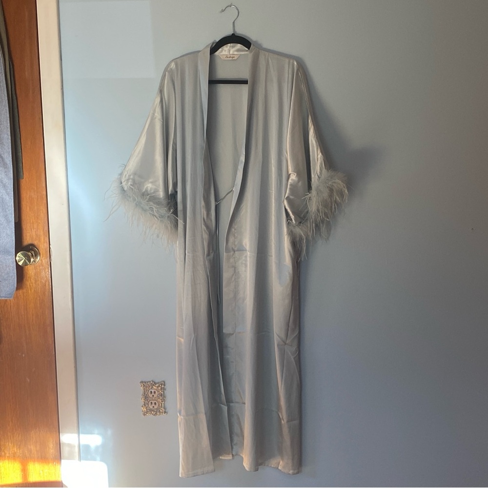 Light Blue Feather-Trimmed Robe